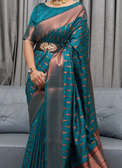 Majestic Banarasi Soft Silk Saree with Copper Zari Weaving Elegance