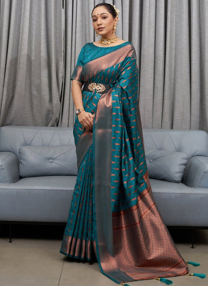Majestic Banarasi Soft Silk Saree with Copper Zari Weaving Elegance
