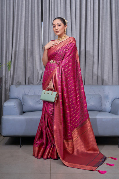 Majestic Banarasi Soft Silk Saree with Copper Zari Weaving Elegance