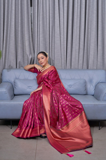 Majestic Banarasi Soft Silk Saree with Copper Zari Weaving Elegance