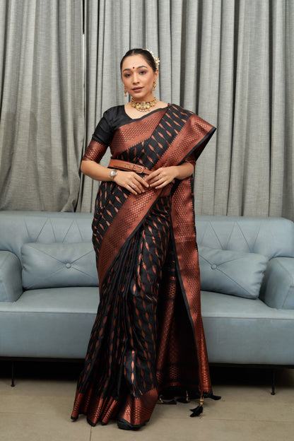Majestic Banarasi Soft Silk Saree with Copper Zari Weaving Elegance