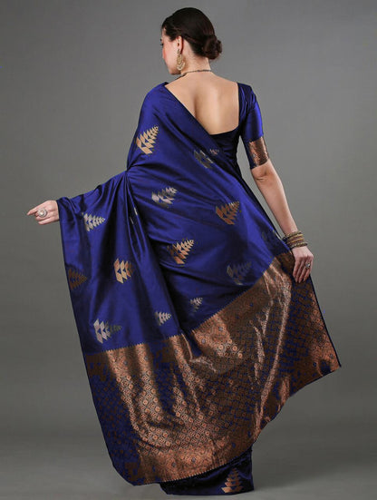 Banarasi Soft Silk Saree with Copper Zari Weaving & Geometric Motifs