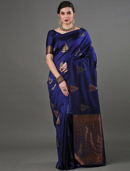 Banarasi Soft Silk Saree with Copper Zari Weaving & Geometric Motifs