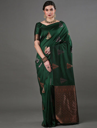 Banarasi Soft Silk Saree with Copper Zari Weaving & Geometric Motifs