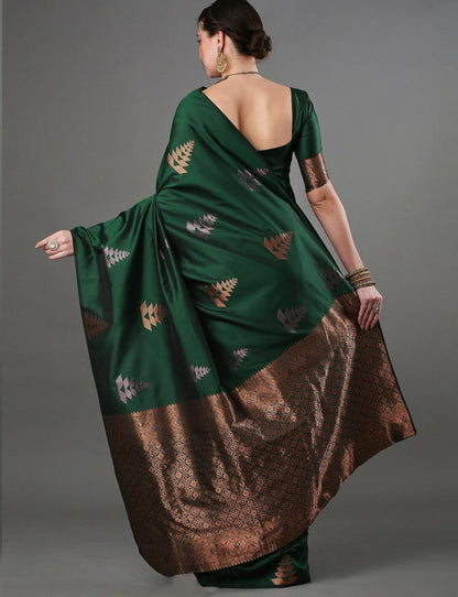 Banarasi Soft Silk Saree with Copper Zari Weaving & Geometric Motifs