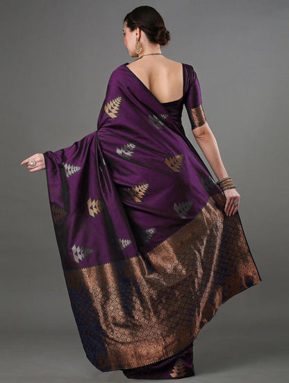 Banarasi Soft Silk Saree with Copper Zari Weaving & Geometric Motifs