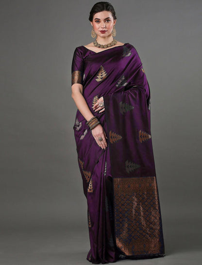 Banarasi Soft Silk Saree with Copper Zari Weaving & Geometric Motifs