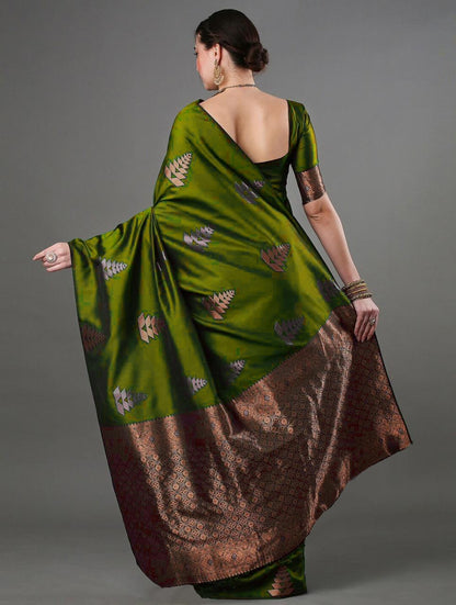 Banarasi Soft Silk Saree with Copper Zari Weaving & Geometric Motifs