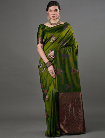 Banarasi Soft Silk Saree with Copper Zari Weaving & Geometric Motifs