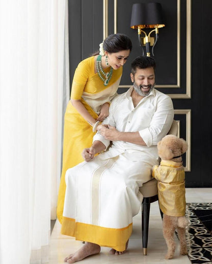 Golden Radiance Banarasi Silk Saree with Ivory Zari Border