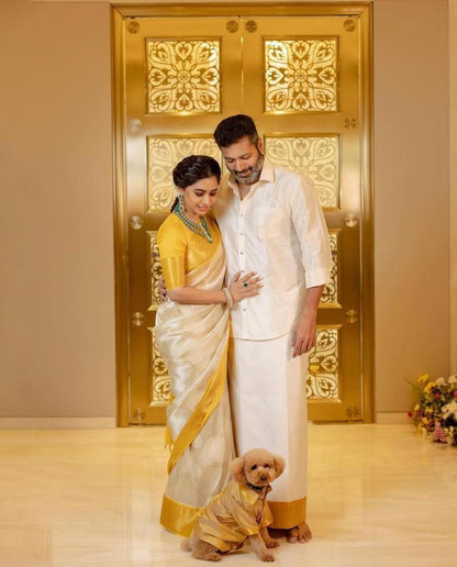 Golden Radiance Banarasi Silk Saree with Ivory Zari Border