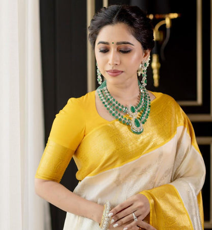 Golden Radiance Banarasi Silk Saree with Ivory Zari Border