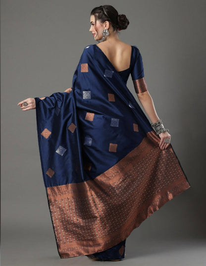 Banarasi Soft Silk Saree with Diamond Zari Motifs & Copper Border
