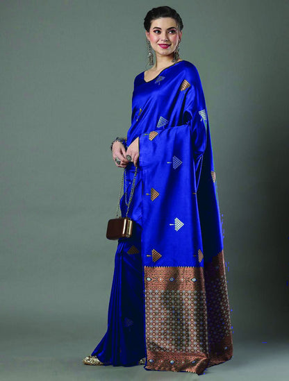 Banarasi Soft Silk Saree with Triangular Zari Motifs & Copper Border