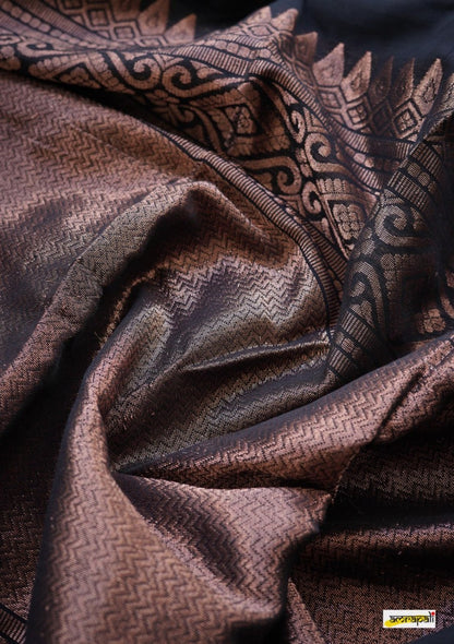 Noir Royal Banarasi Silk Saree with Antique Copper Zari Detailing