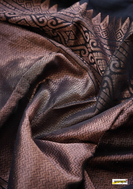 Noir Royal Banarasi Silk Saree with Antique Copper Zari Detailing