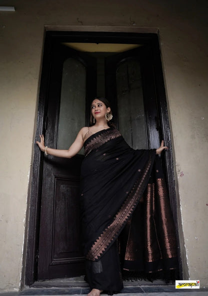 Noir Royal Banarasi Silk Saree with Antique Copper Zari Detailing
