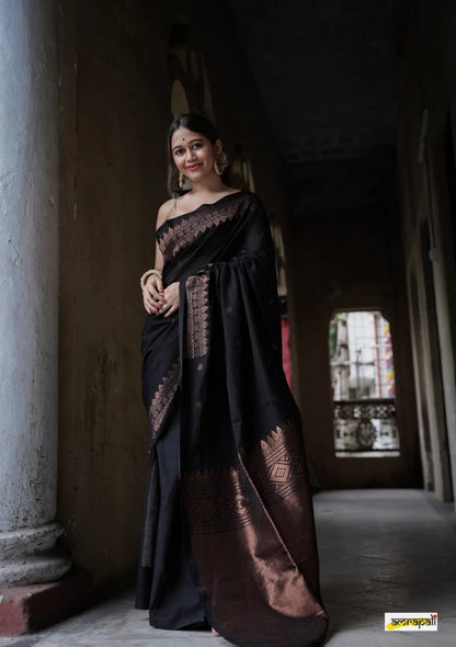Noir Royal Banarasi Silk Saree with Antique Copper Zari Detailing