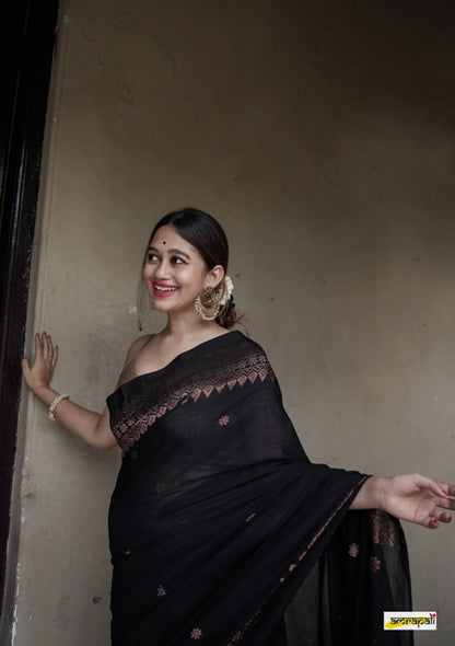 Noir Royal Banarasi Silk Saree with Antique Copper Zari Detailing