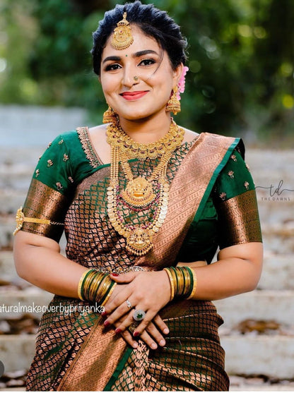 Regal Heritage Banarasi Silk Saree with Antique Copper Zari Weaving