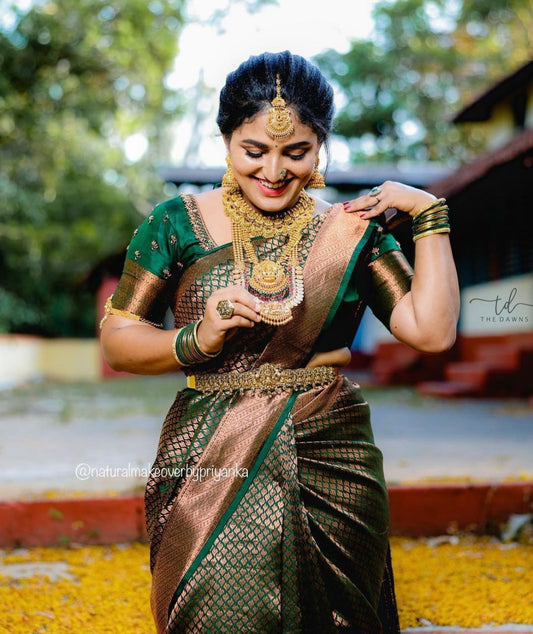 Regal Heritage Banarasi Silk Saree with Antique Copper Zari Weaving