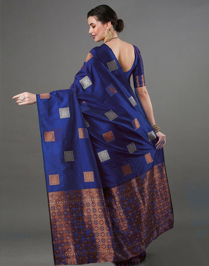 Banarasi Soft Silk Saree with Square Zari Motifs & Copper Border