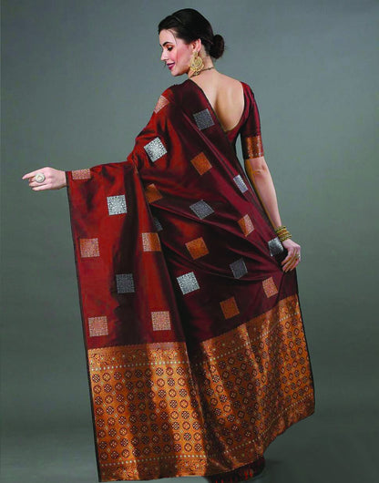Banarasi Soft Silk Saree with Square Zari Motifs & Copper Border