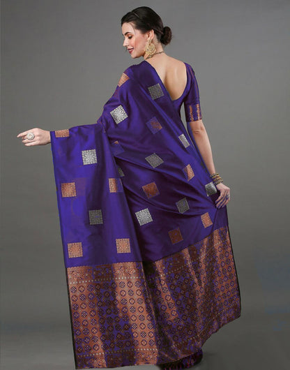 Banarasi Soft Silk Saree with Square Zari Motifs & Copper Border