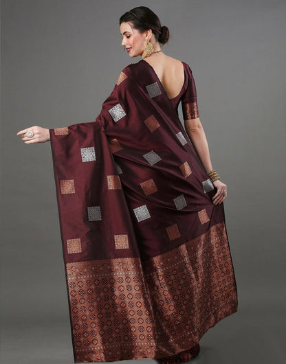 Banarasi Soft Silk Saree with Square Zari Motifs & Copper Border