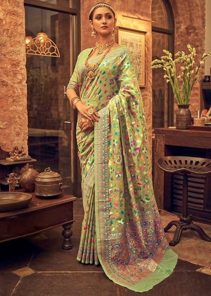 Banarasi Silk Saree with Multicolor Meenakari Floral Weaving & Rich Zari Border