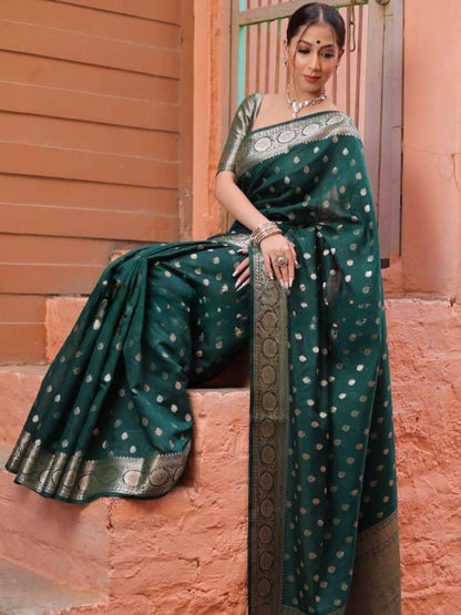 Banarasi Soft Silk Saree with Rich Zari Butta Weaving & Traditional Border