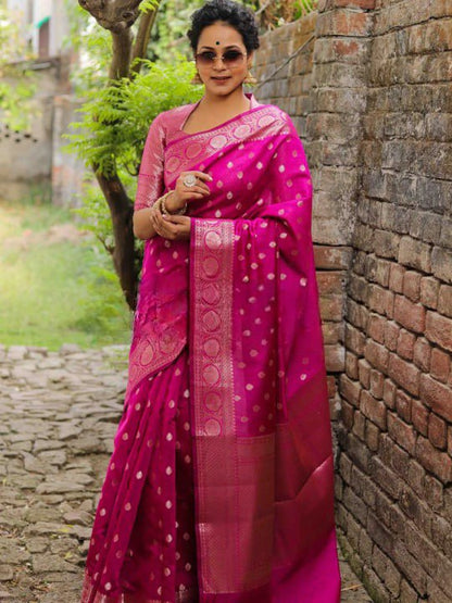 Banarasi Soft Silk Saree with Rich Zari Butta Weaving & Traditional Border