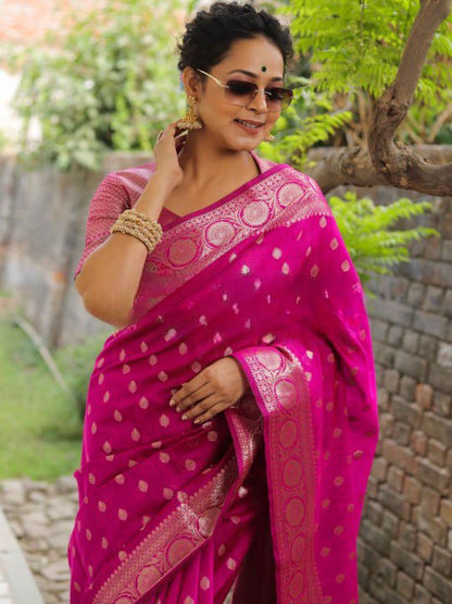 Banarasi Soft Silk Saree with Rich Zari Butta Weaving & Traditional Border