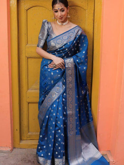 Banarasi Soft Silk Saree with Rich Zari Butta Weaving & Traditional Border