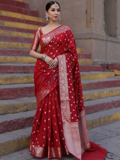 Banarasi Soft Silk Saree with Rich Zari Butta Weaving & Traditional Border