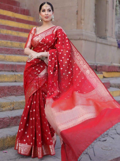 Banarasi Soft Silk Saree with Rich Zari Butta Weaving & Traditional Border