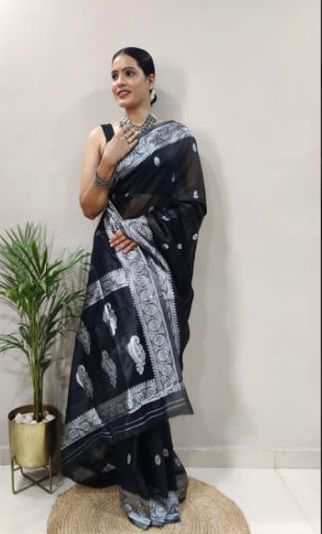 Organza Silk Saree with Silver Zari Butta Weaving & Border