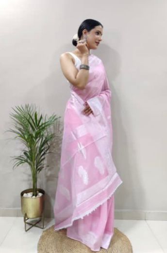 Organza Silk Saree with Silver Zari Butta Weaving & Border
