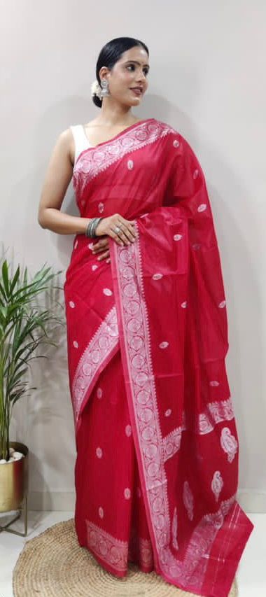 Organza Silk Saree with Silver Zari Butta Weaving & Border