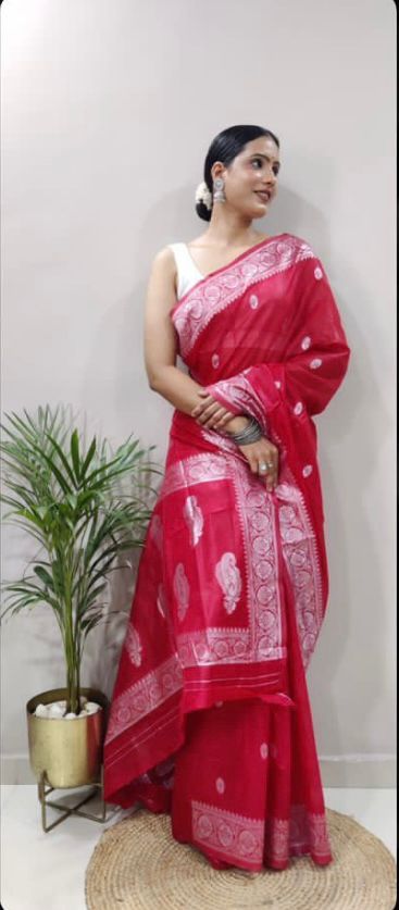 Organza Silk Saree with Silver Zari Butta Weaving & Border