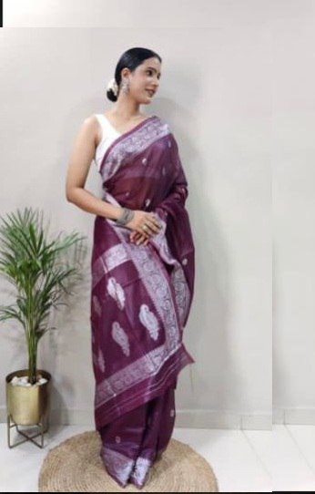Organza Silk Saree with Silver Zari Butta Weaving & Border