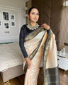 Banarasi Soft Silk Saree with Checkered Design & Rich Black Zari Border