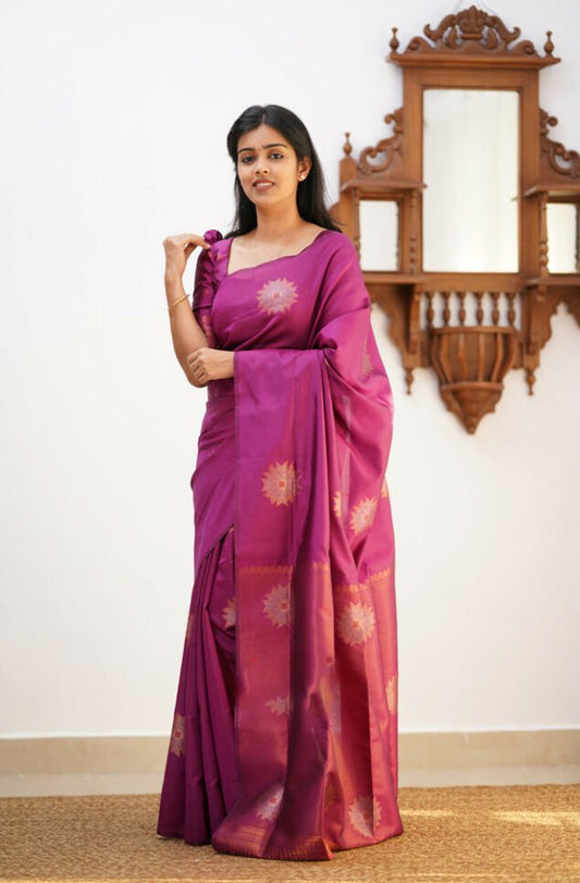 Elegant Banarasi Soft Silk Saree with Zari Sun Motifs
