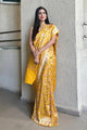 Golden Yellow Banarasi Soft Silk Saree with Floral Zari Weaving