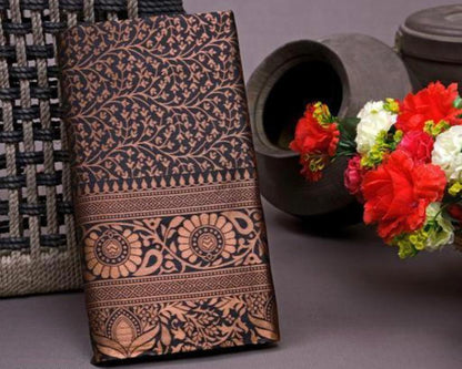 Coffee Brown Banarasi Soft Silk Saree with Copper Zari Weaving