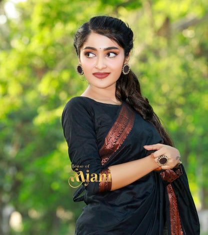 Black Banarasi Soft Silk Saree with Copper Zari Border