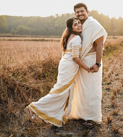 Traditional Kerala Kasavu Banarasi Soft Silk Saree