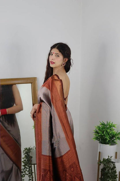 Banarasi Soft Silk Saree with Rich Zari Weaving and Contrast Border