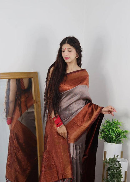 Banarasi Soft Silk Saree with Rich Zari Weaving and Contrast Border