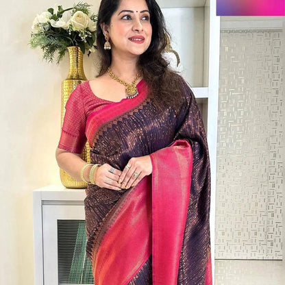 Banarasi Soft Silk Saree with Rich Zari Weaving and Contrast Border